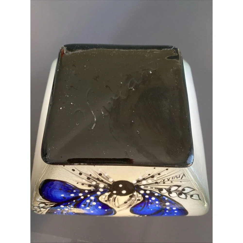 Art Pottery Studio Planter Vase Hand Painted Blue Floral Abstract Artist Signed